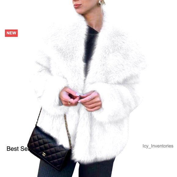 Faux Fur Coat Fluffy Lapel Shaggy Jacket Winter Casual Warm Fuzzy Short
